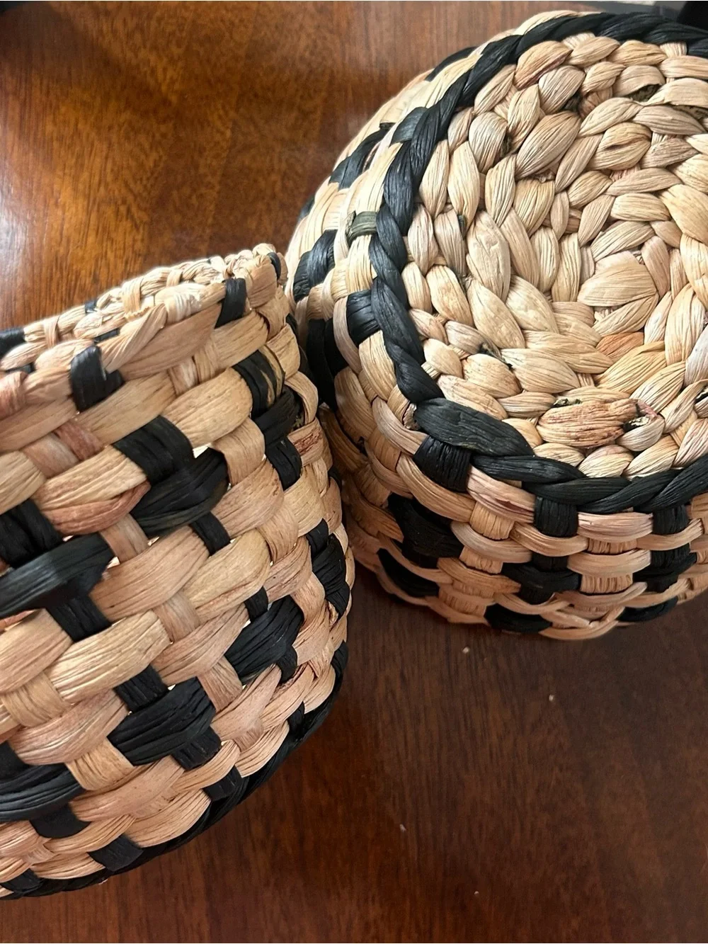 Handwoven Natural and Black Decorative Storage Baskets - Set of 2